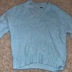 American Eagle Waffle Knot Blue V-Neck Sweater